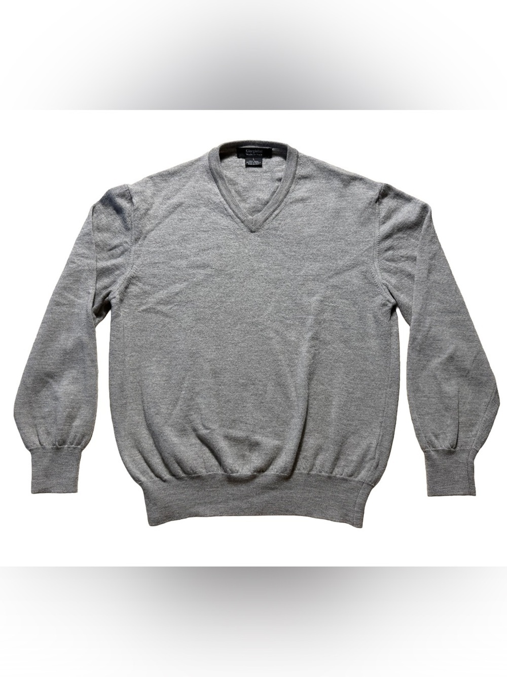 Giorgiolini Gray 100% Extrafine Merino Wool V-Neck Sweater Made Italy Large